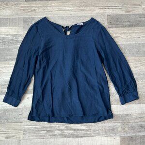 Steven Alan Blue Cotton Silk 3/4 Sleeve Blouse Back Tie Q33